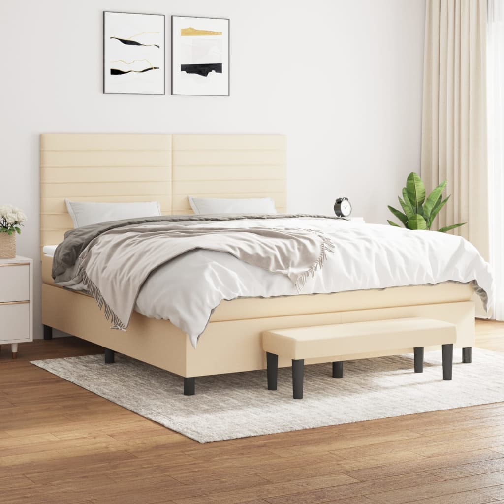 vidaXL Boxspringbett mit Matratze Creme 160x200 cm Stoff