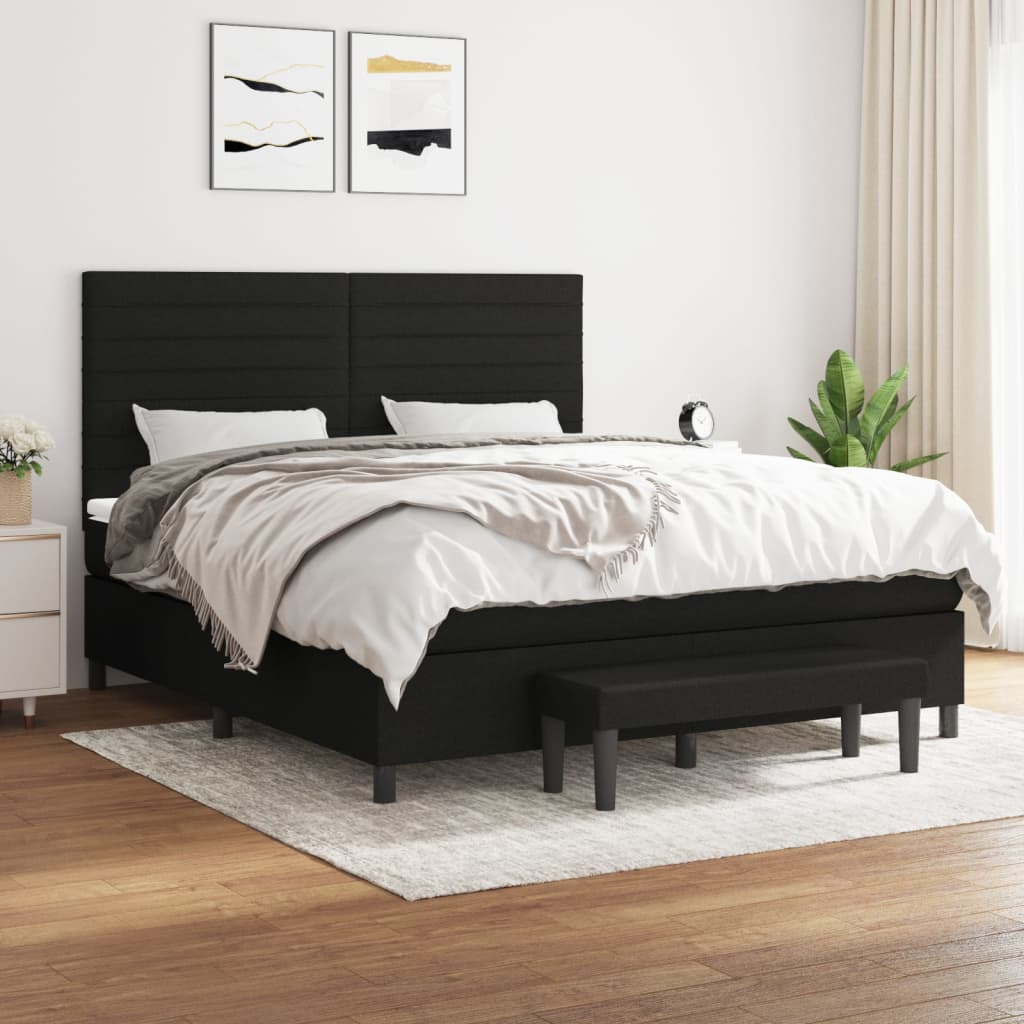 vidaXL Pat box spring cu saltea, negru, 180x200 cm, catifea