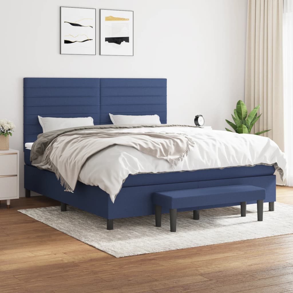 vidaXL Boxspringbett mit Matratze Blau 180x200 cm Stoff