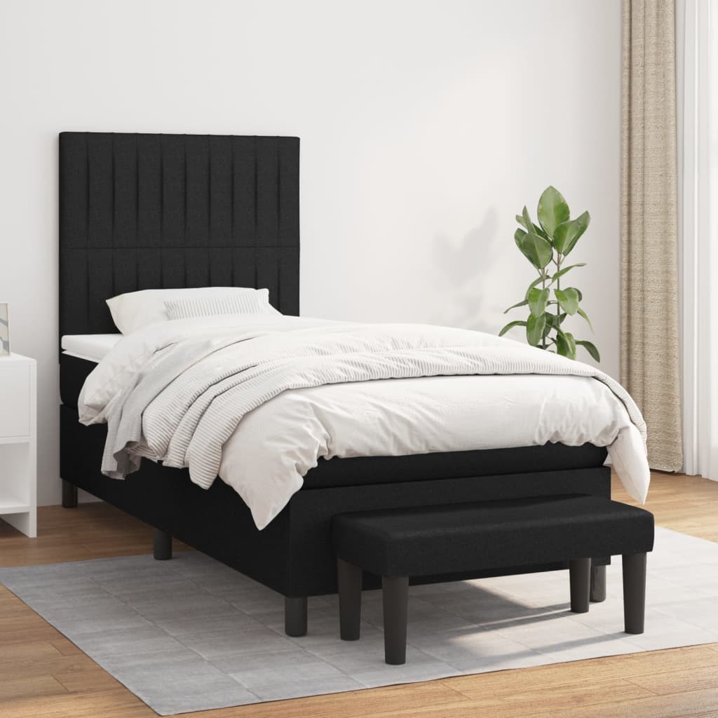 vidaXL Pat box spring cu saltea, negru, 100x200 cm, textil