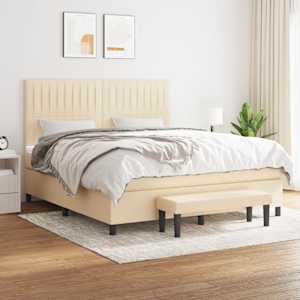 Box spring postelja z vzmetnico krem 180x200 cm blago