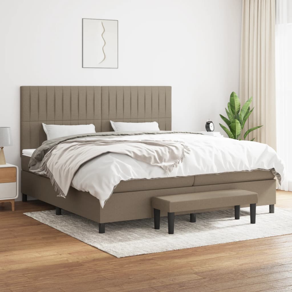 vidaXL Boxspringbett mit Matratze Taupe 200x200 cm Stoff