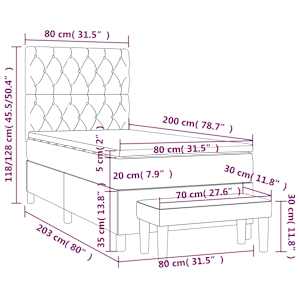 Box spring postel s matrací světle šedá 80 x 200 cm textil - obrázek 8