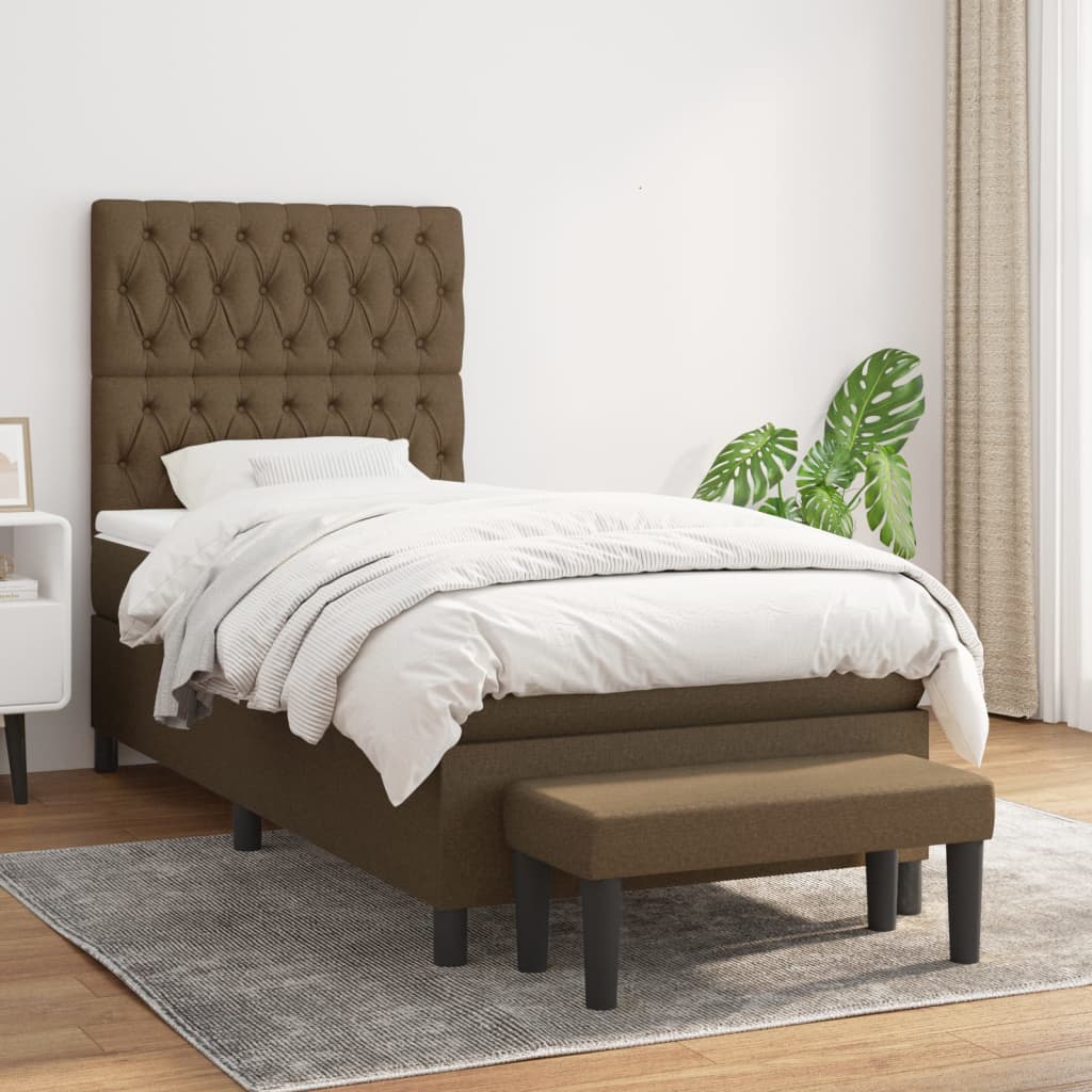 vidaXL Pat box spring cu saltea, maro închis, 90x190 cm, textil