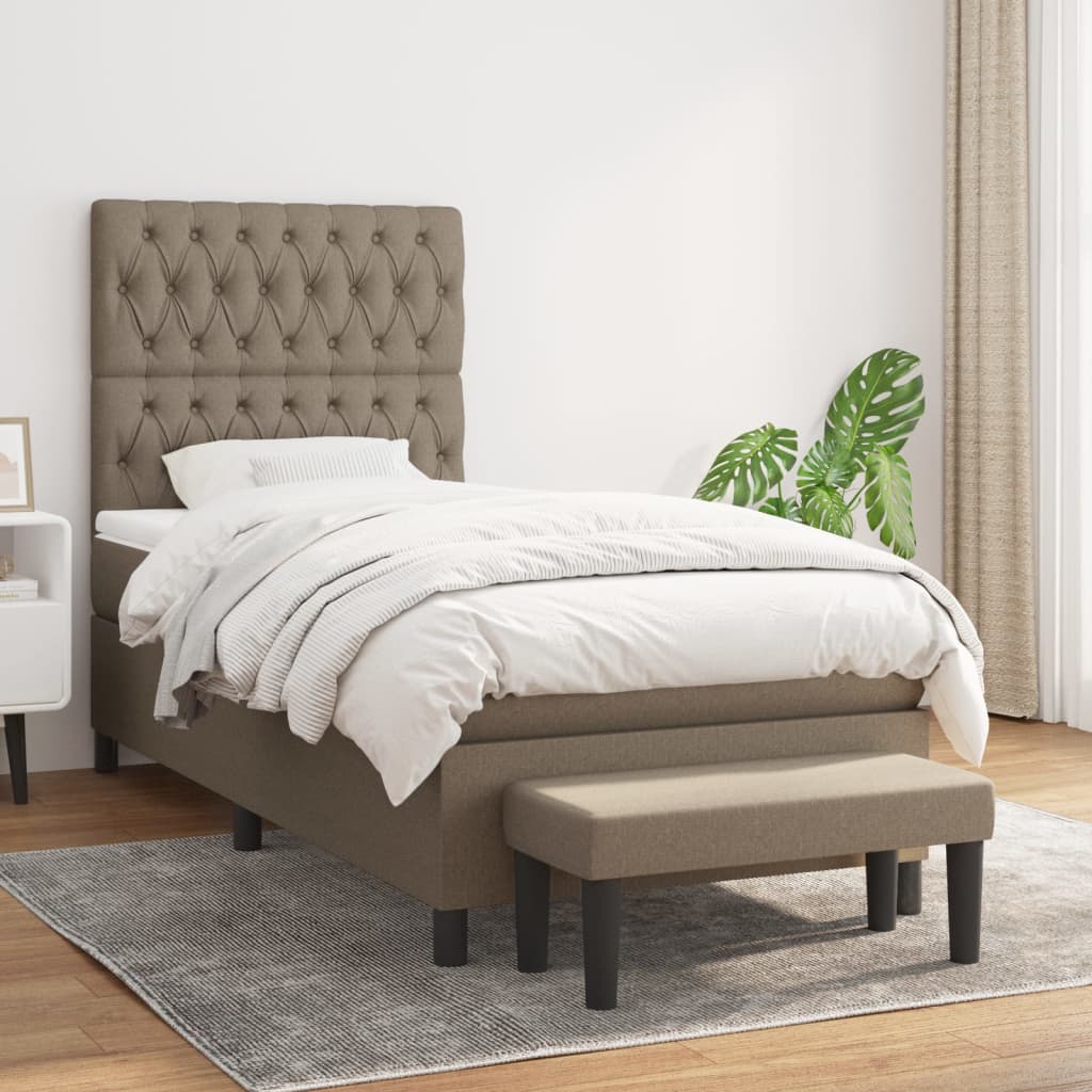 vidaXL Pat box spring cu saltea, gri taupe, 90x190 cm, textil