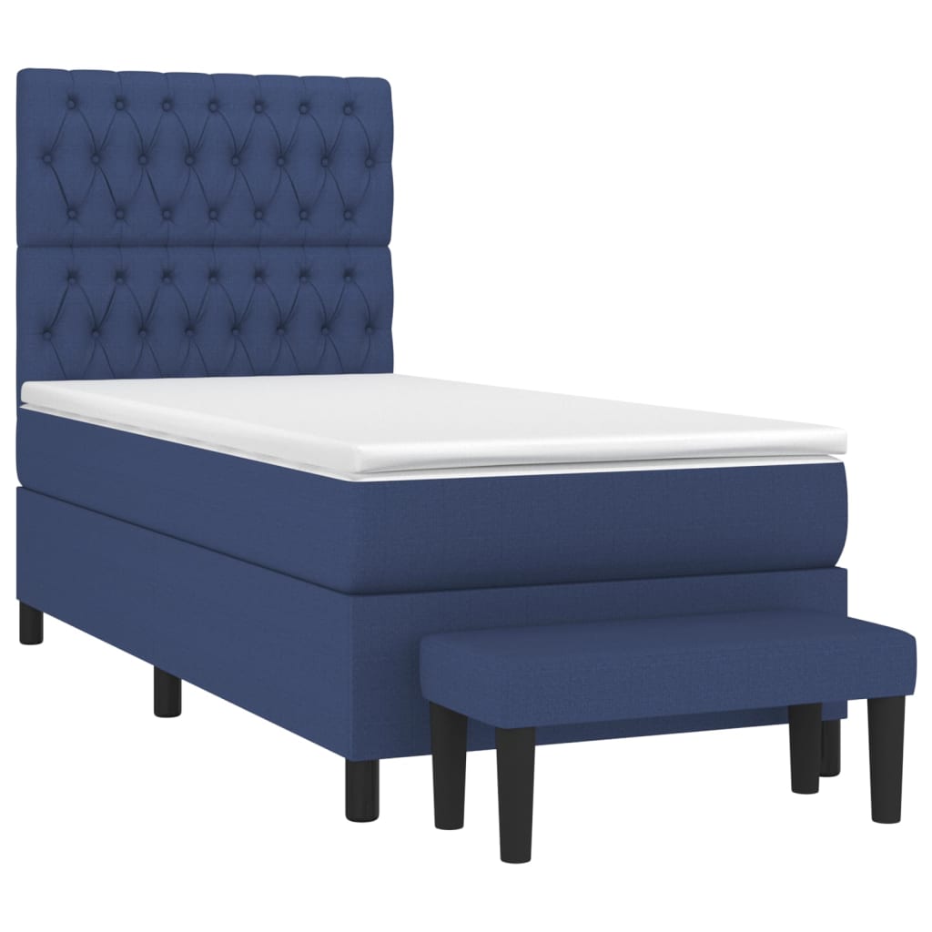 vidaXL Boxspring met matras stof blauw 90x190 cm afbeelding