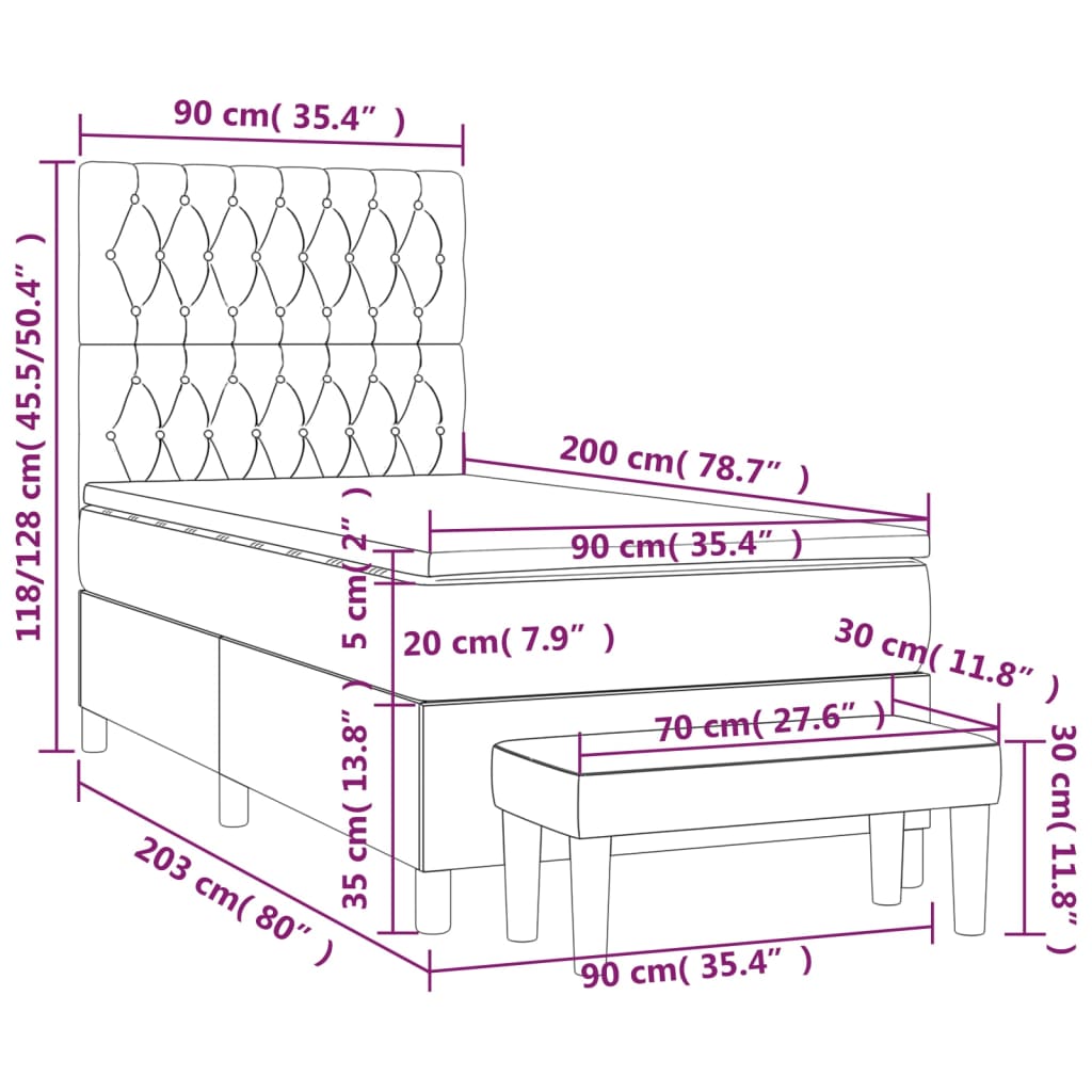 Krevet s oprugama i madracem krem 90 x 200 cm od tkanine