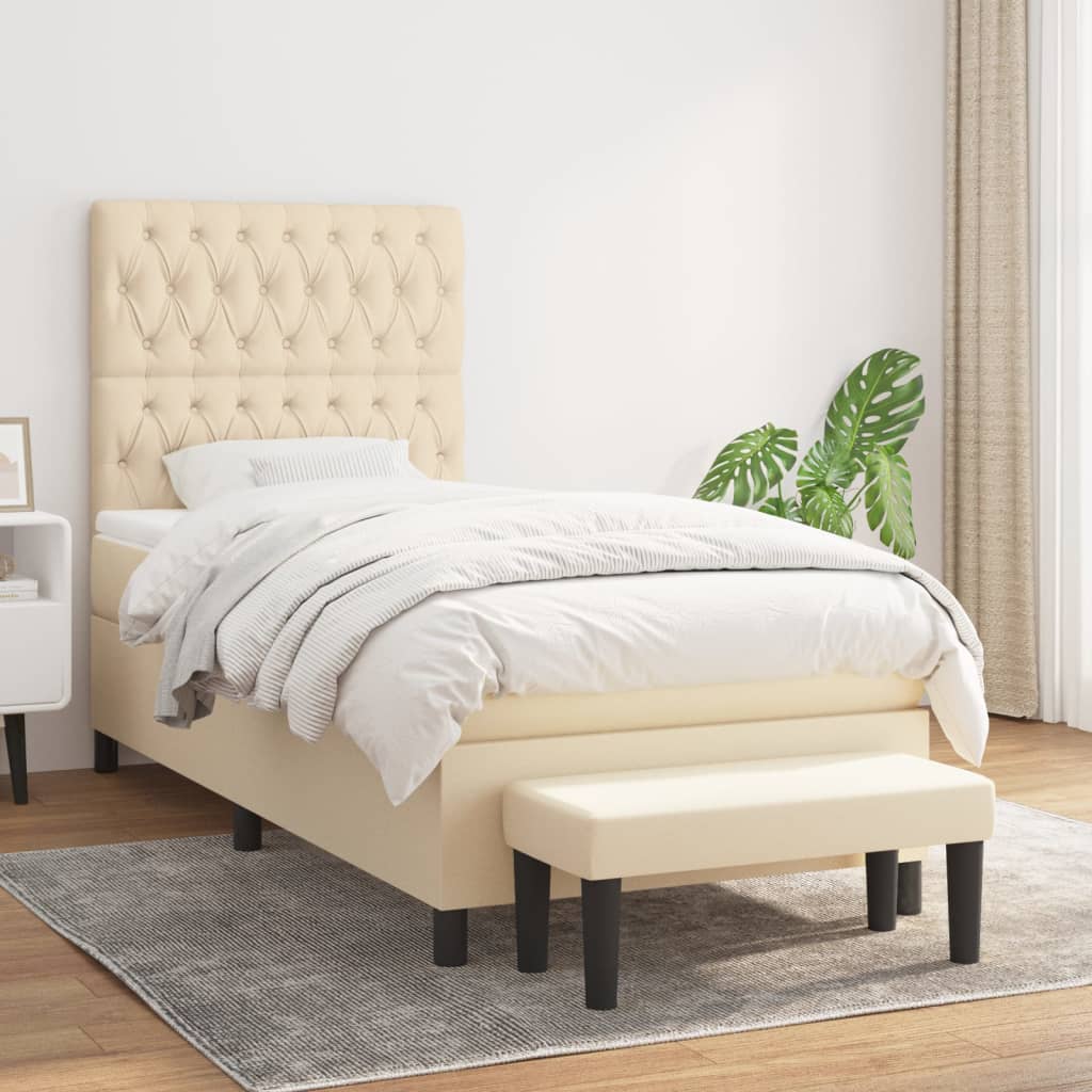 vidaXL Boxspringbett mit Matratze Creme 90x200 cm Stoff