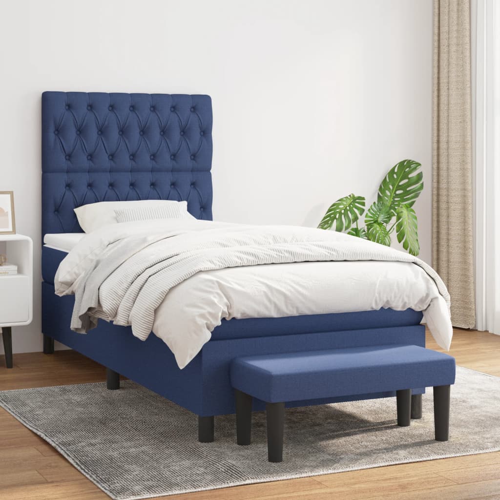 vidaXL Boxspringbett mit Matratze Blau 90x200 cm Stoff