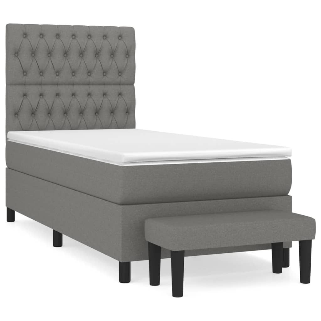 vidaXL Pat box spring cu saltea, gri închis, 100x200 cm, textil