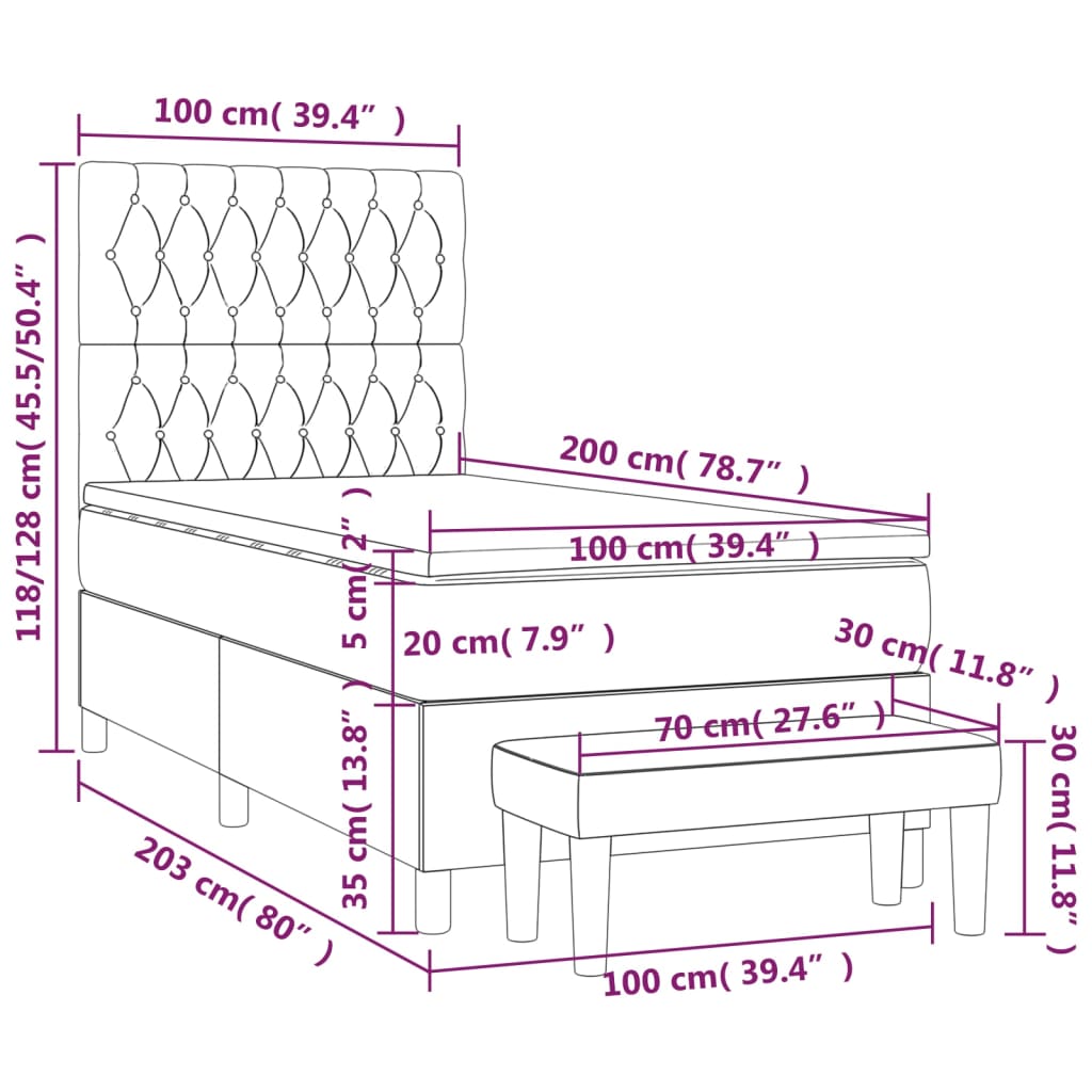 Box spring postelja z vzmetnico krem 100x200 cm blago