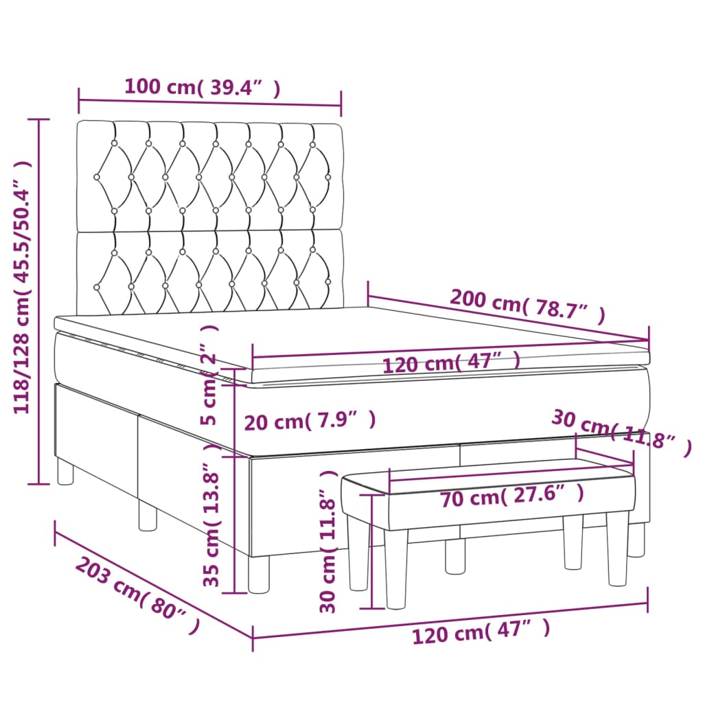 Box spring postelja z vzmetnico temno siva 120x200 cm blago