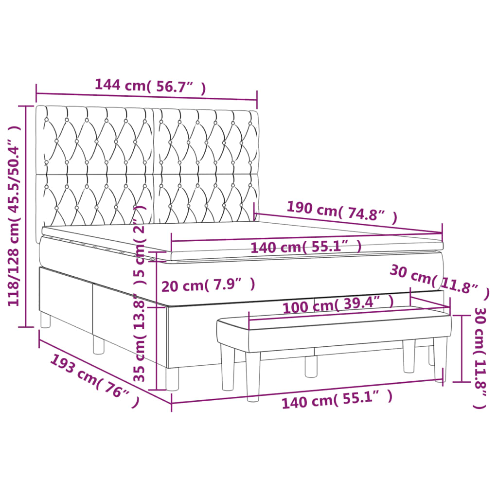 Box spring postel s matrací světle šedá 140 x 190 cm textil