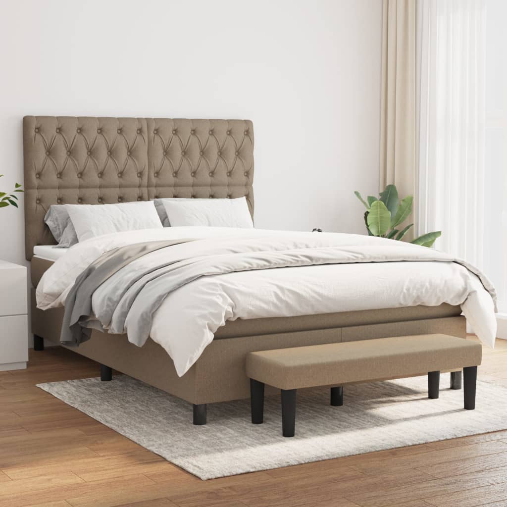 vidaXL Boxspringbett mit Matratze Taupe 140x190 cm Stoff