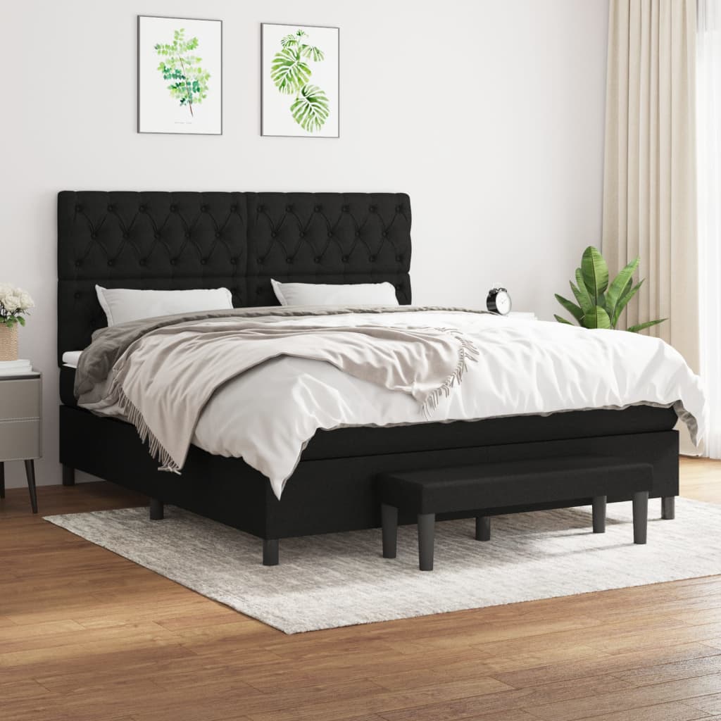 Lit à sommier tapissier avec matelas Noir 160x200 cm Tissu