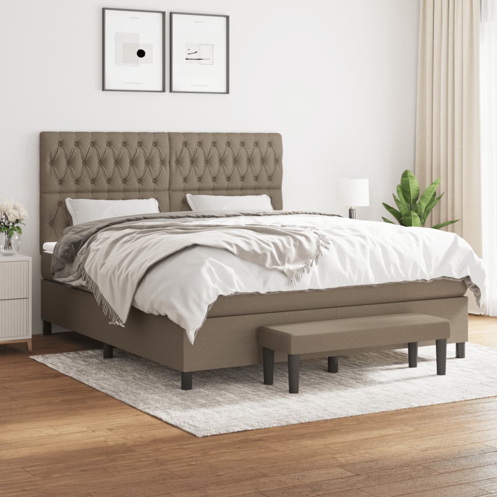 vidaXL Boxspringbett mit Matratze Taupe 180x200 cm Stoff