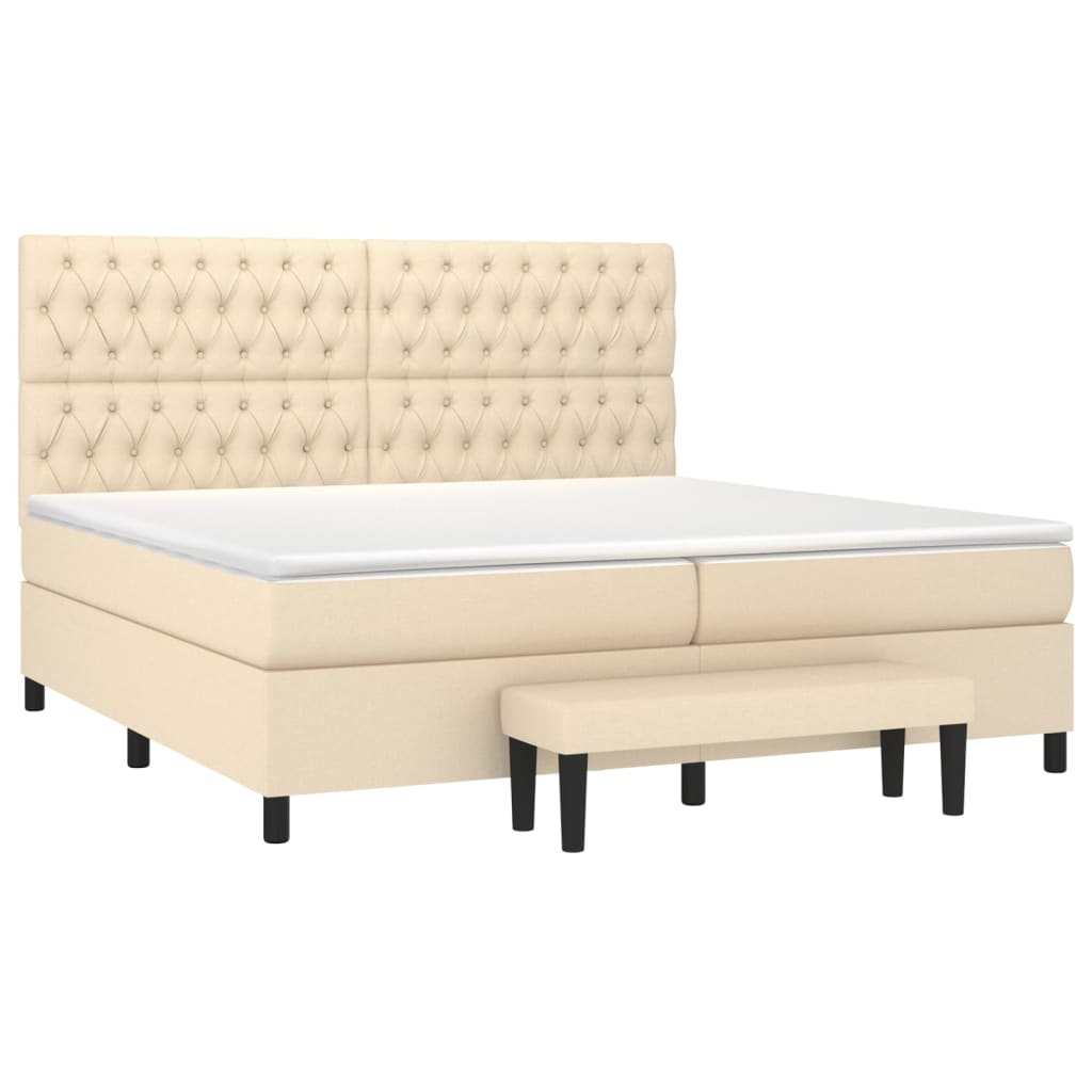 vidaXL Boxspring met matras stof crèmekleurig 200x200 cm afbeelding