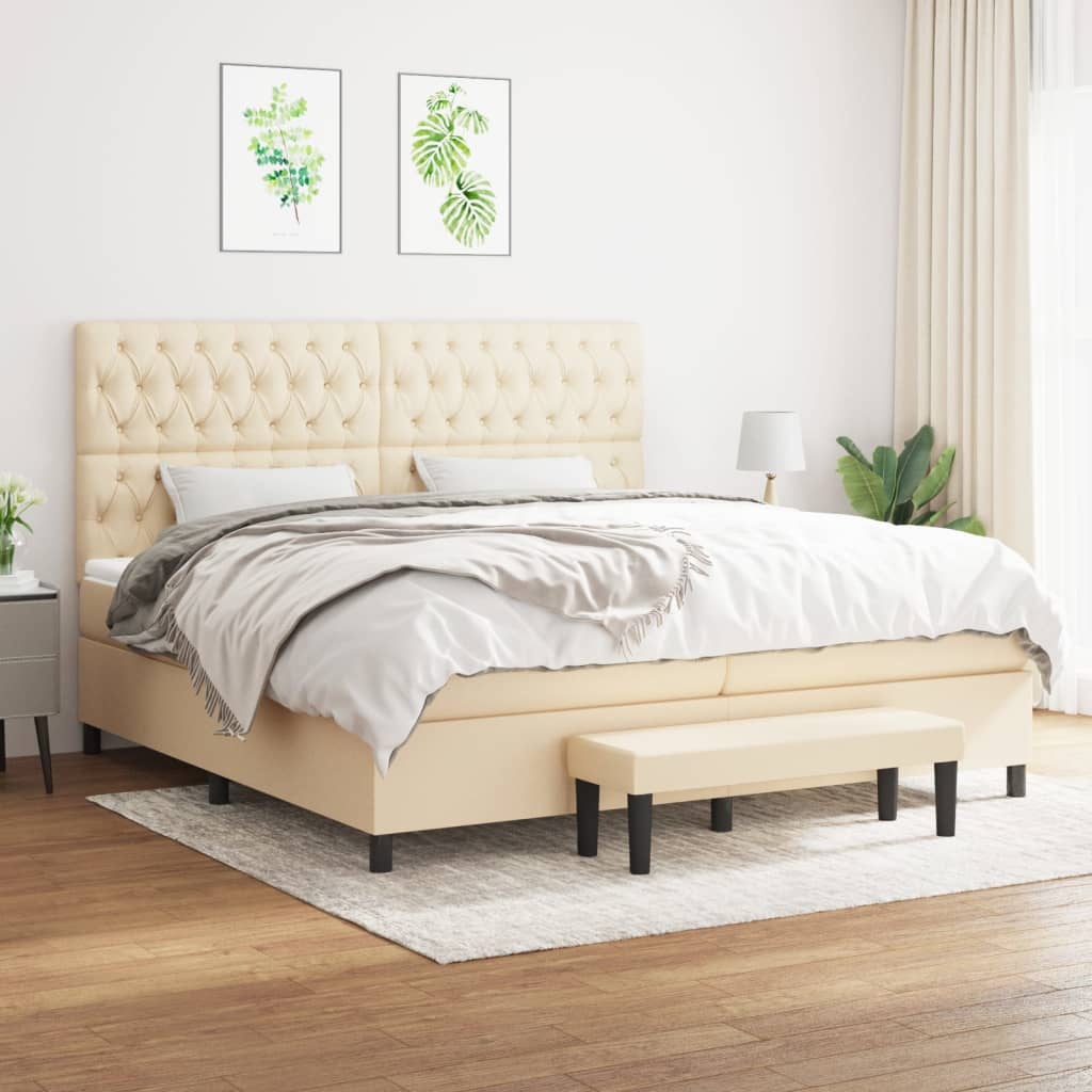 vidaXL Boxspringbett mit Matratze Creme 200x200 cm Stoff