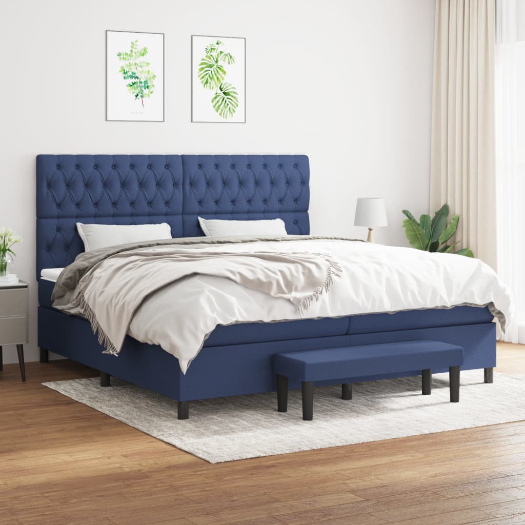 vidaXL Boxspringbett mit Matratze Blau 200x200 cm Stoff