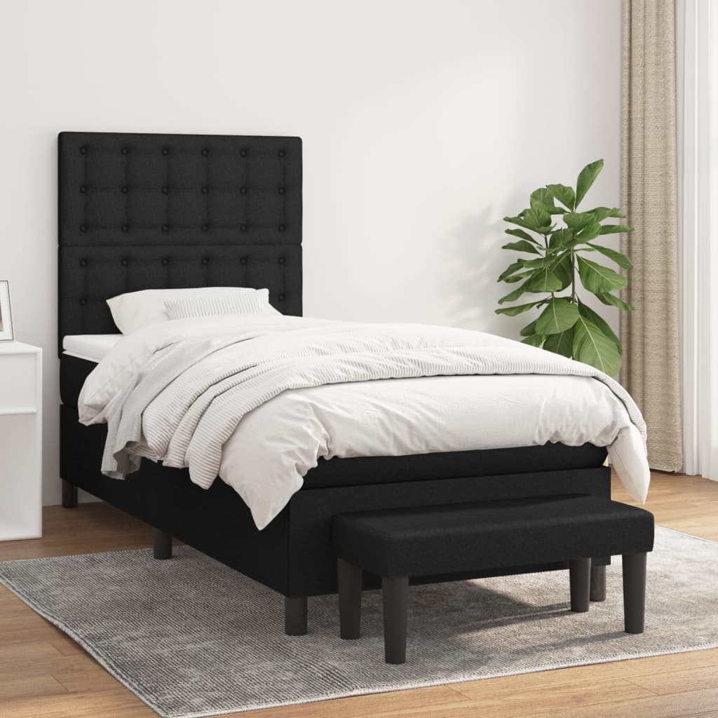 vidaXL Pat box spring cu saltea, negru, 90x190 cm, textil