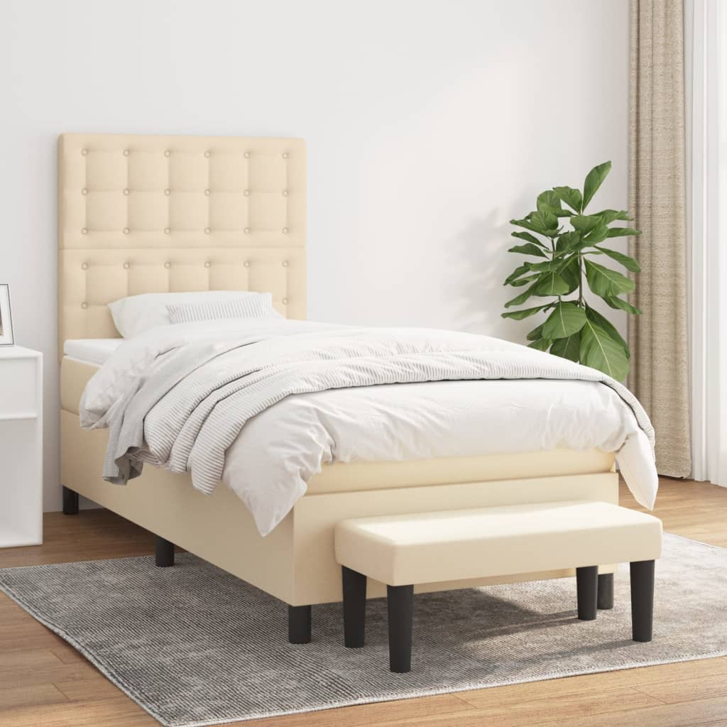 vidaXL Boxspringbett mit Matratze Creme 90x190 cm Stoff