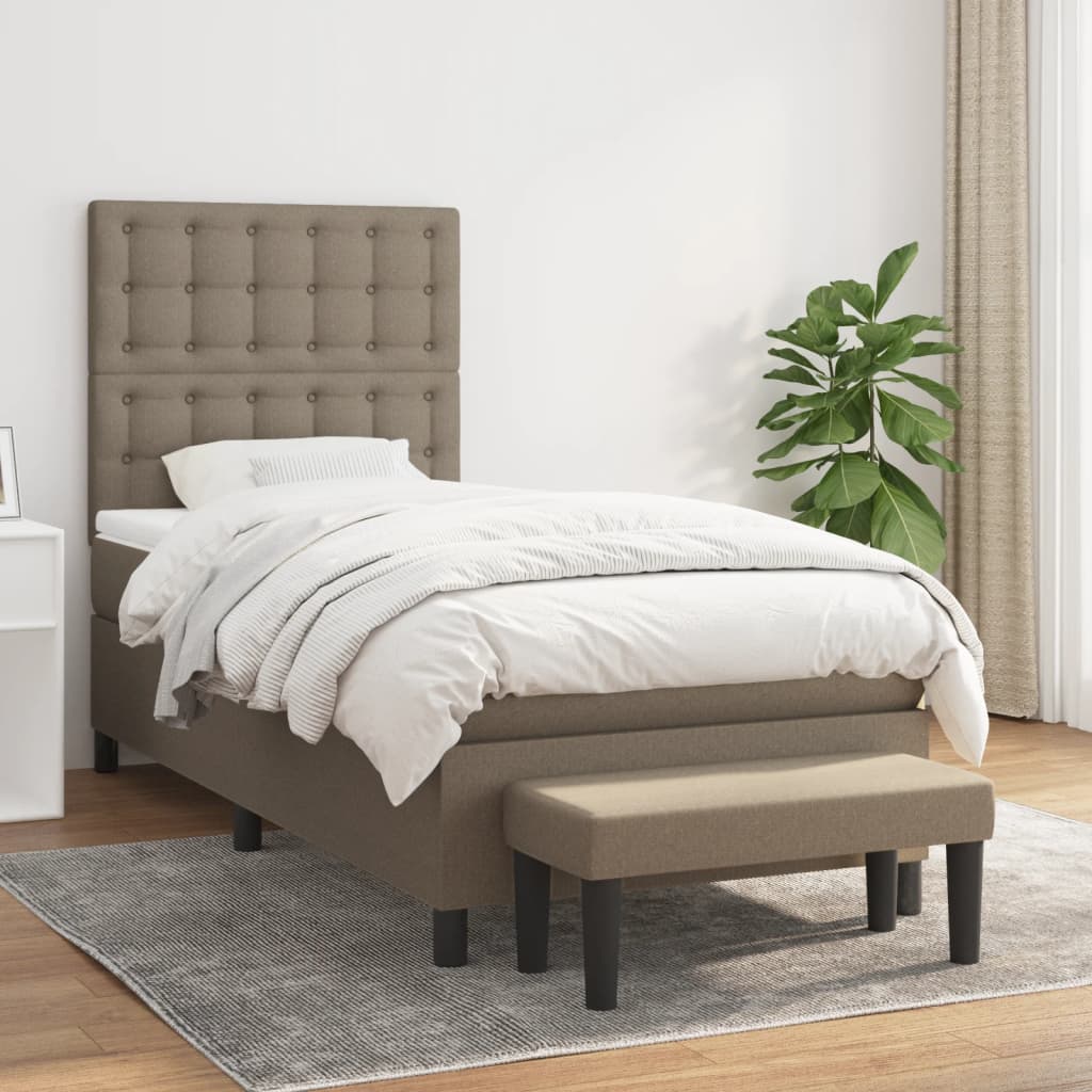 vidaXL Boxspringbett mit Matratze Taupe 90x200 cm Stoff