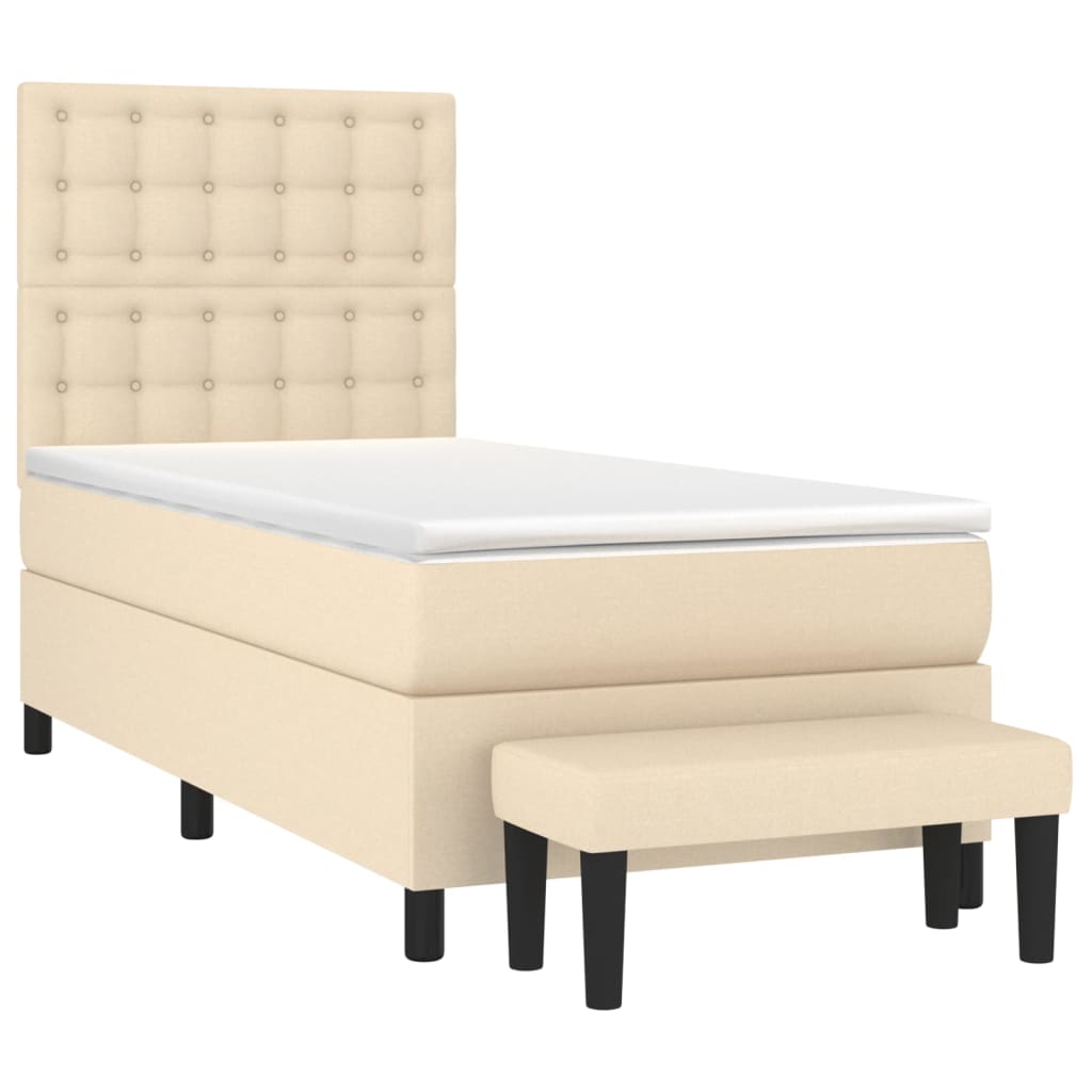 vidaXL Boxspring met matras stof crèmekleurig 100x200 cm afbeelding