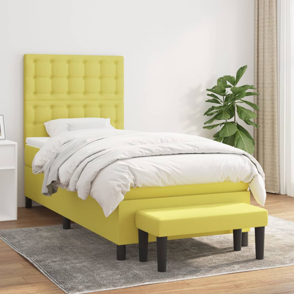 Világoszöld szövet rugós ágy matraccal 100 x 200 cm 