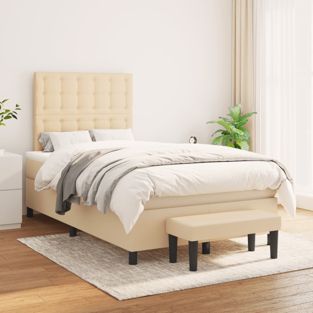 Krémszínű szövet rugós ágy matraccal 120 x 200 cm 