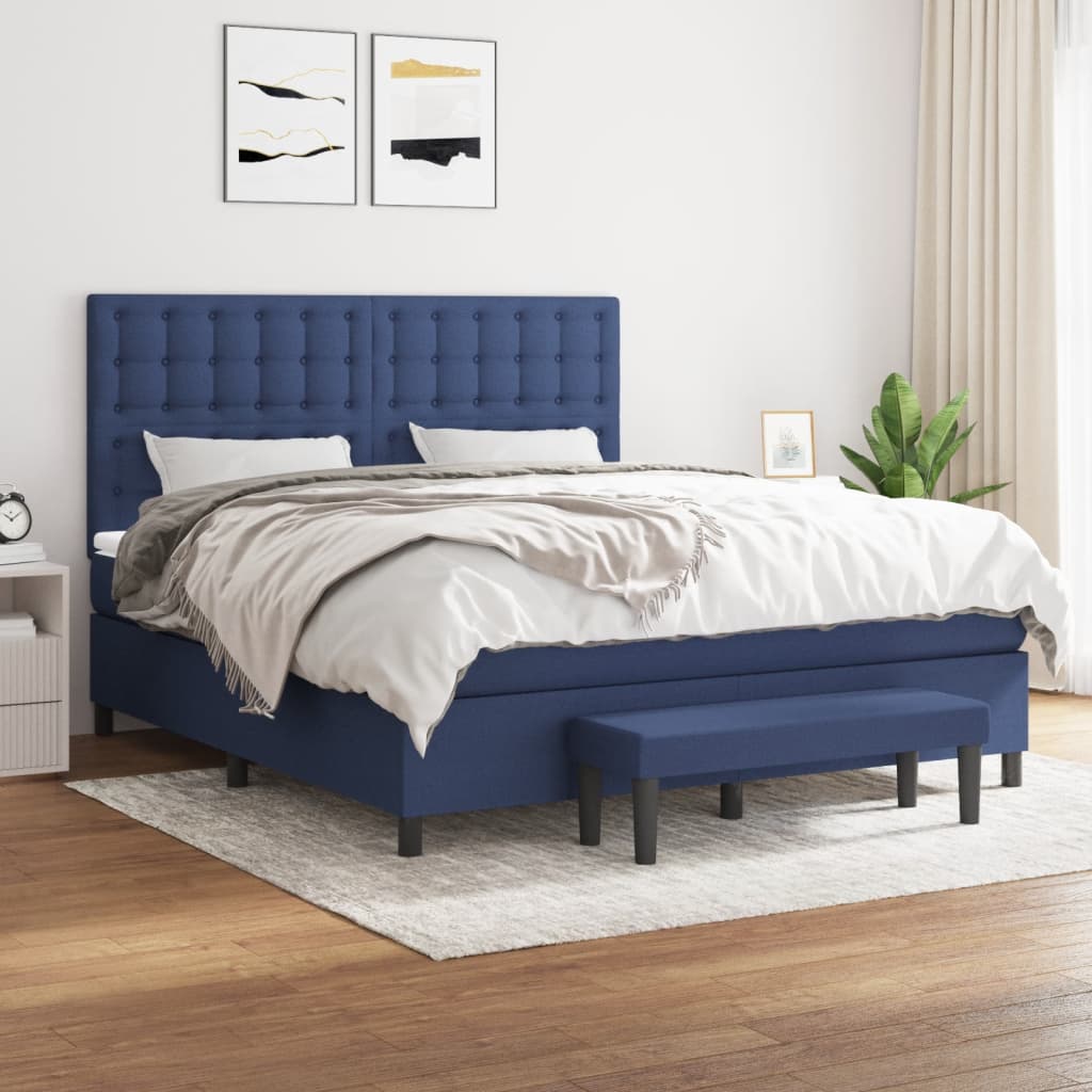 vidaXL Boxspringbett mit Matratze Blau 160x200 cm Stoff