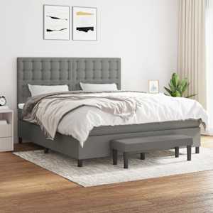 Box spring postelja z vzmetnico temno siva 180x200 cm blago