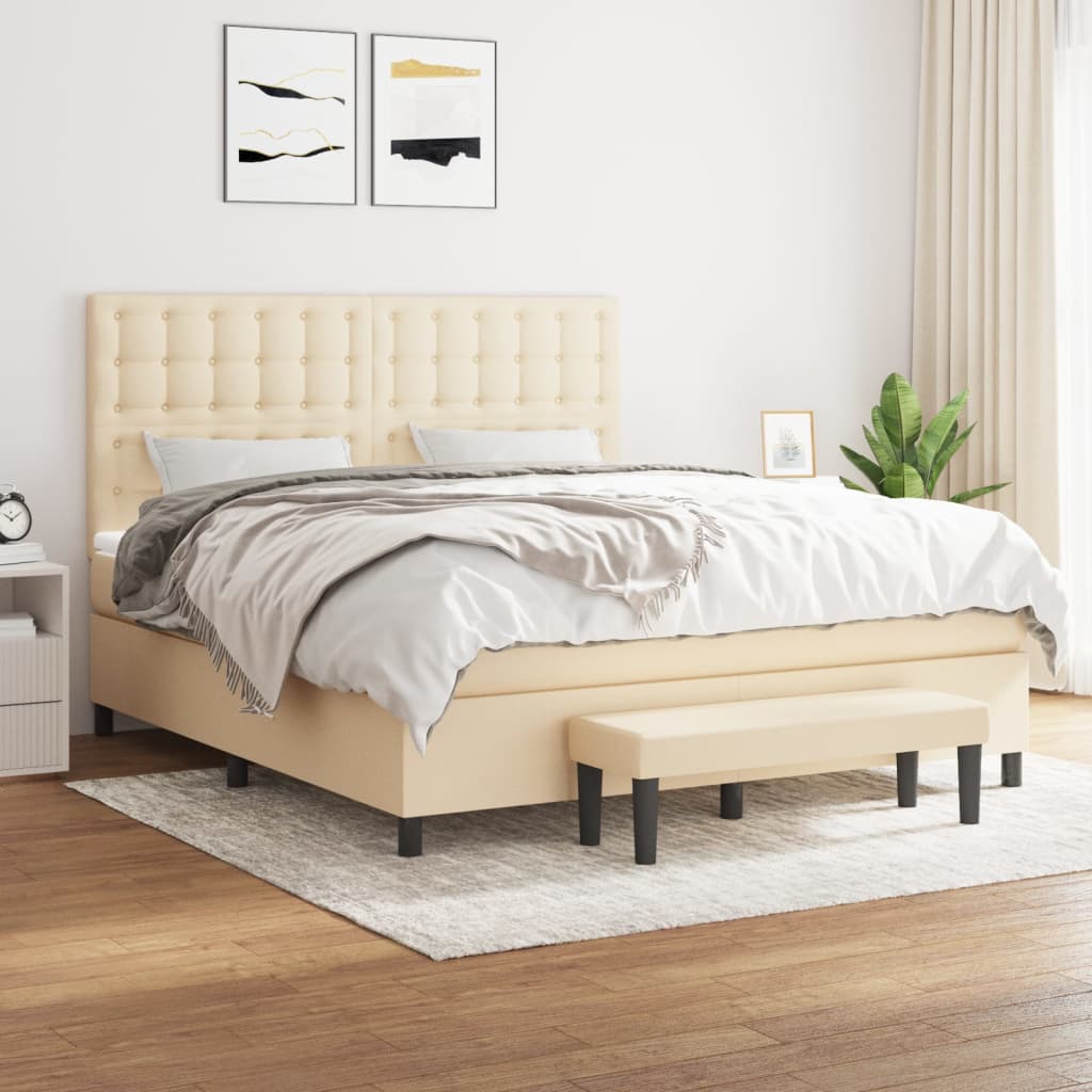 vidaXL Boxspringbett mit Matratze Creme 180x200 cm Stoff