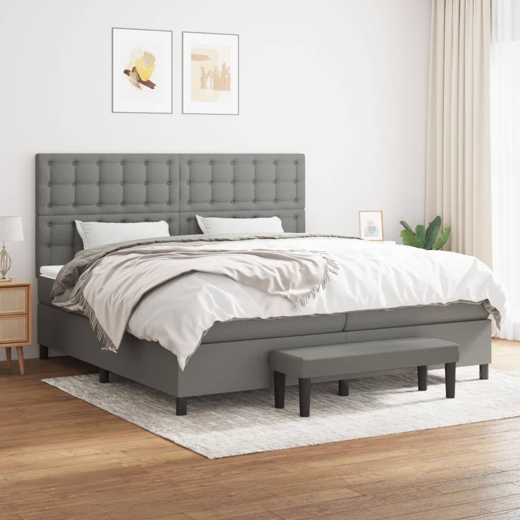 vidaXL Box spring postel s matrací tmavě šedá 200x200 cm textil