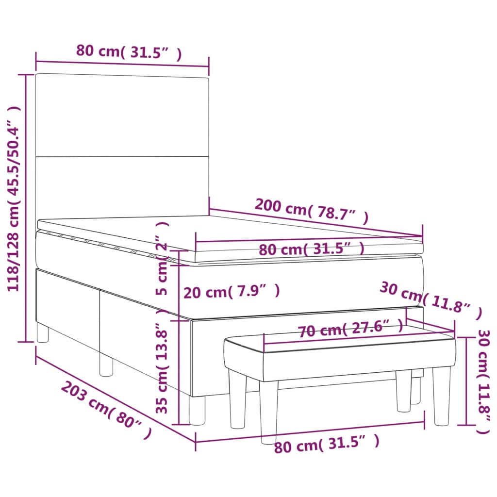 Box spring postel s matrací černá 80 x 200 cm textil