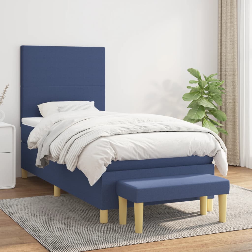 vidaXL Boxspringbett mit Matratze Blau 80x200 cm Stoff