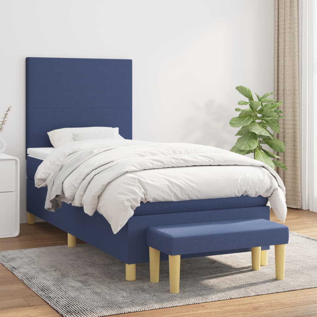 Boxspringbett mit Matratze Blau 90×190 cm Stoff