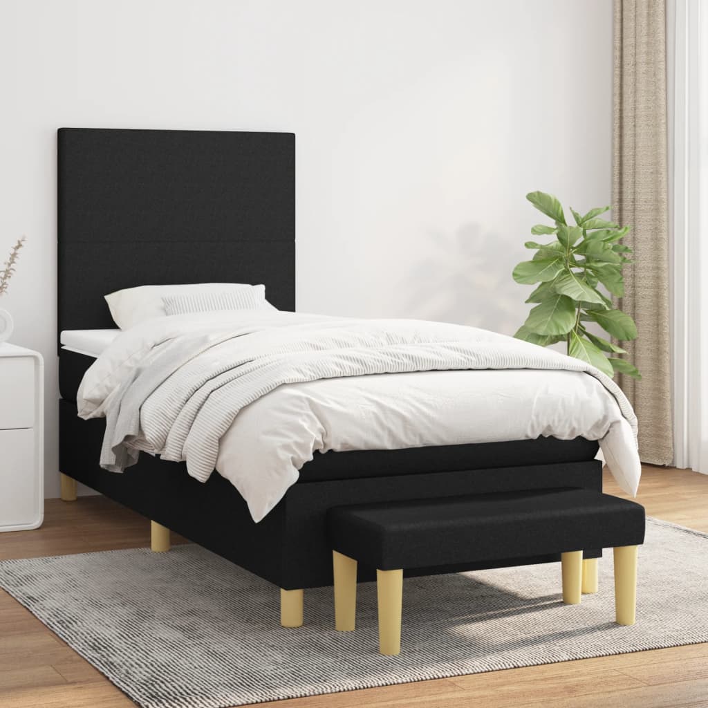 vidaXL Pat box spring cu saltea, negru, 90×200 cm, textil 90x200