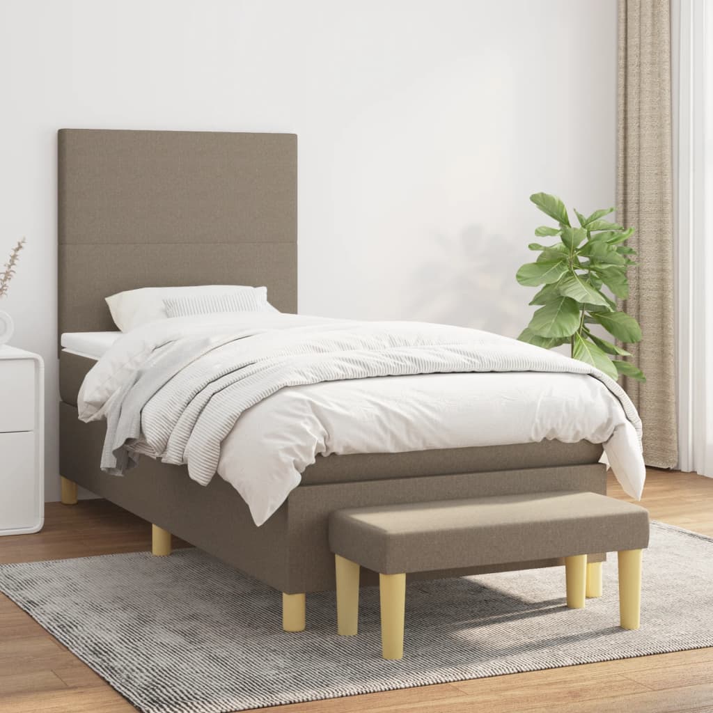 vidaXL Boxspringbett mit Matratze Taupe 90x200 cm Stoff