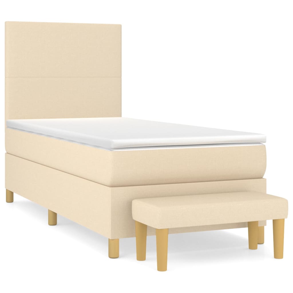 Krémszínű szövet rugós ágy matraccal 90 x 200 cm 