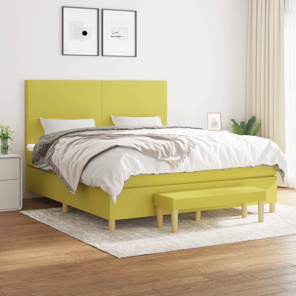 Box spring postel s matrací světle zelená 160 x 200 cm textil