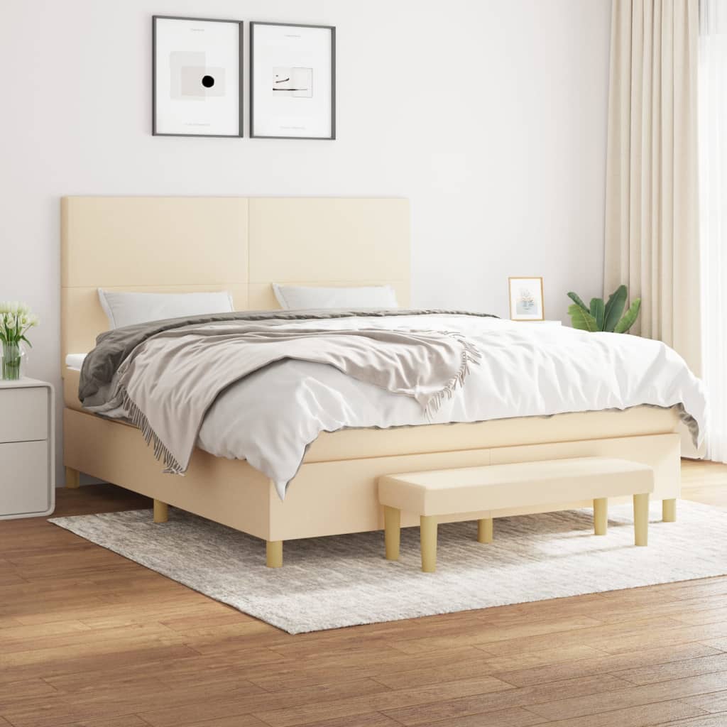 Krémszínű szövet rugós ágy matraccal 180 x 200 cm 