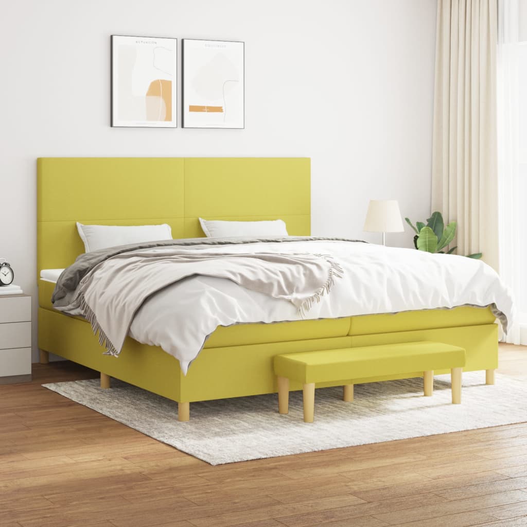 Zöld szövet rugós ágy matraccal 200 x 200 cm 