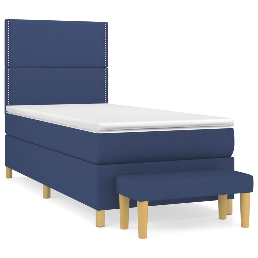 Kék szövet rugós ágy matraccal 80 x 200 cm 
