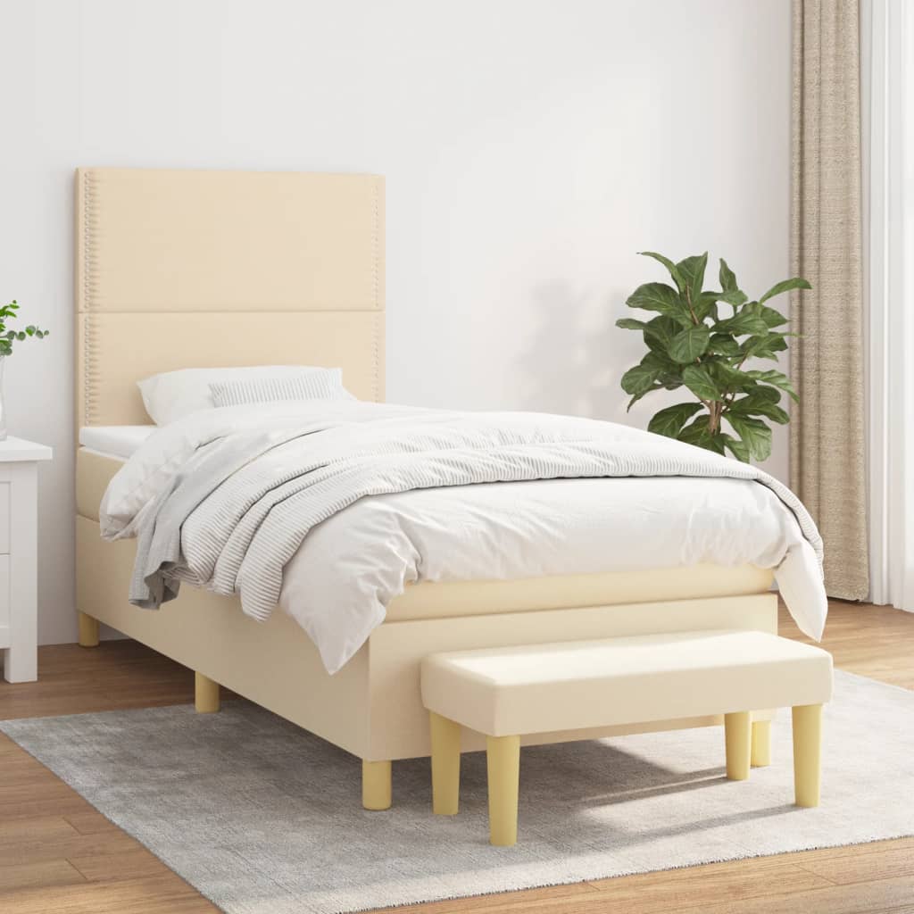 vidaXL Boxspringbett mit Matratze Creme 90x190 cm Stoff