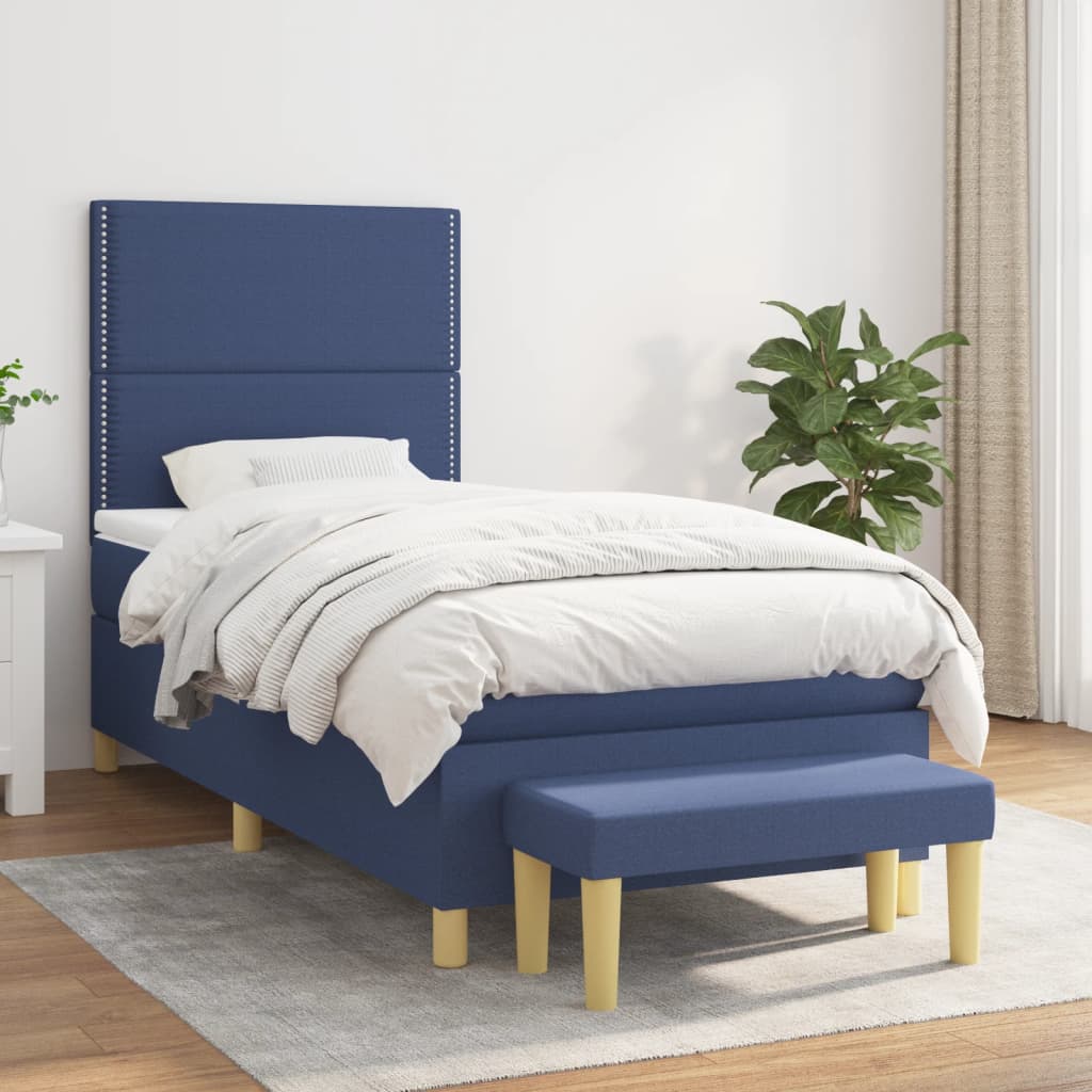 Boxspringbett mit Matratze Blau 90×200 cm Stoff