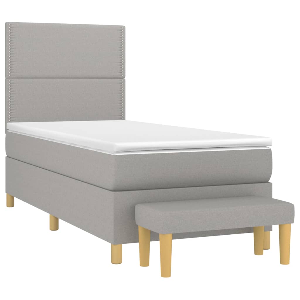 vidaXL Boxspring met matras stof lichtgrijs 100x200 cm afbeelding