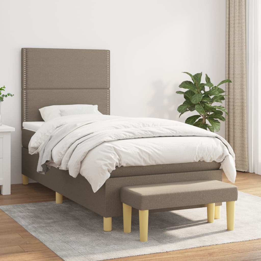 vidaXL Boxspringbett mit Matratze Taupe 100x200 cm Stoff