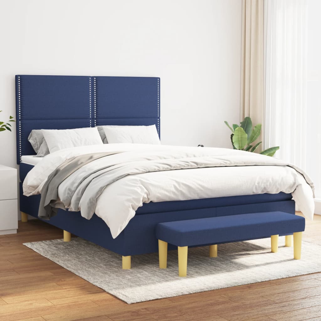 vida XL Boxspringbett mit Matratze Blau 140x 190 cm Stoff