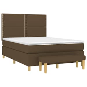 vidaXL Κρεβάτι Boxspring με Στρώμα Σκούρο Καφέ 140x200 εκ Υφασμάτινο