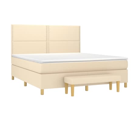 vidaXL Pat box spring cu saltea, crem, 160x200 cm, material textil